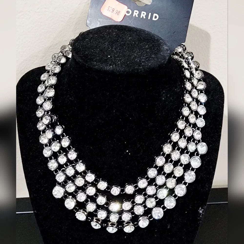 NWT Torrid Layered Rhinestone Collar Statement Necklace - Picture 1 of 3
